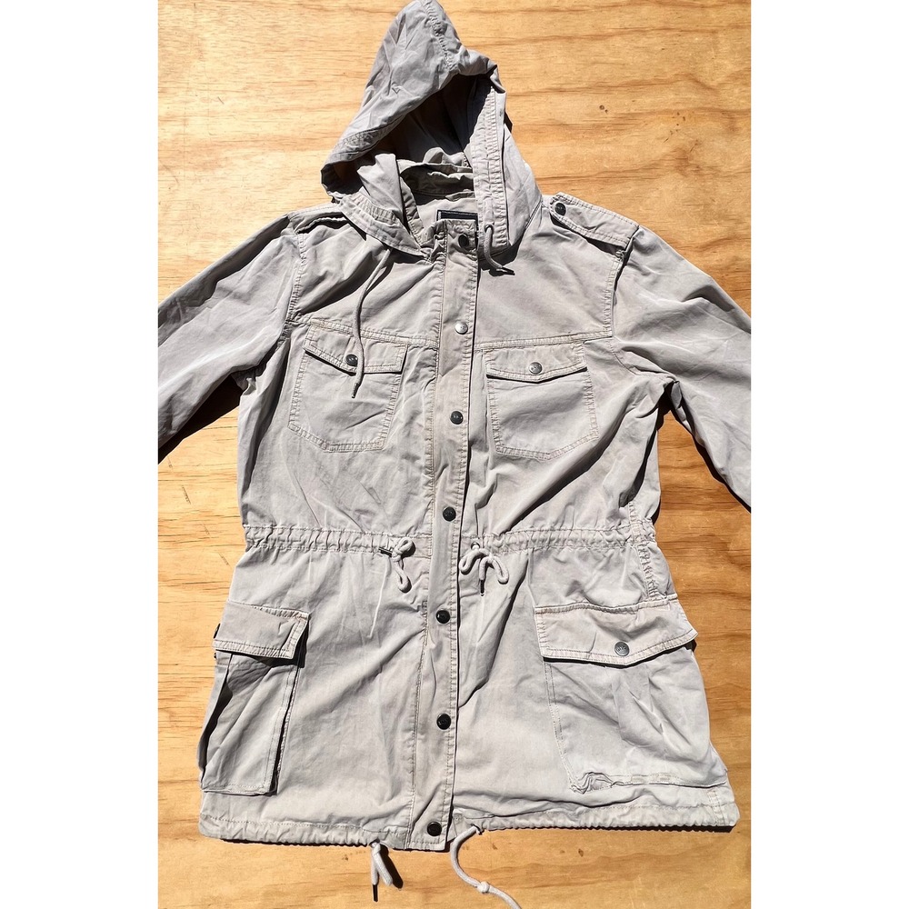 BNCI Womens Utility Anorak Jacket Tan Khaki Hooded Field Coat Size Large L